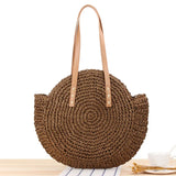 Round Beach Bag Vintage Woven Shoulder Bag Raffia Circle Rattan Bags