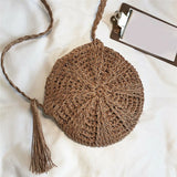Soft Paper Rope Shoulder Bag Tassel Straw Circle Rattan Bag