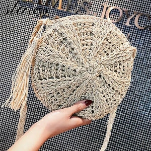 Soft Paper Rope Shoulder Bag Hollow Straw Circle Rattan Bag