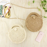 Round Straw Beach Bag Vintage Crossbody Rattan Bag Small Bohemian Shoulder