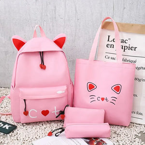 4-Piece School Bags Set for Teenage Girls Print Backpack Female Shoulder Bags