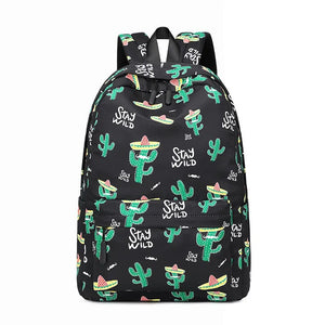 Cactus Print Backpack High School Student Bag
