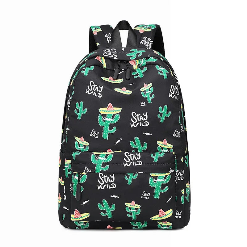 Cactus Print Backpack High School Student Bag