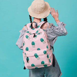 Cactus Print Backpack High School Student Bag