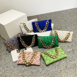 Satin Braided Small Square Bag Metal Chain One-shoulder Crossbody Women's Bag