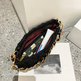 Satin Braided Small Square Bag Metal Chain One-shoulder Crossbody Women's Bag