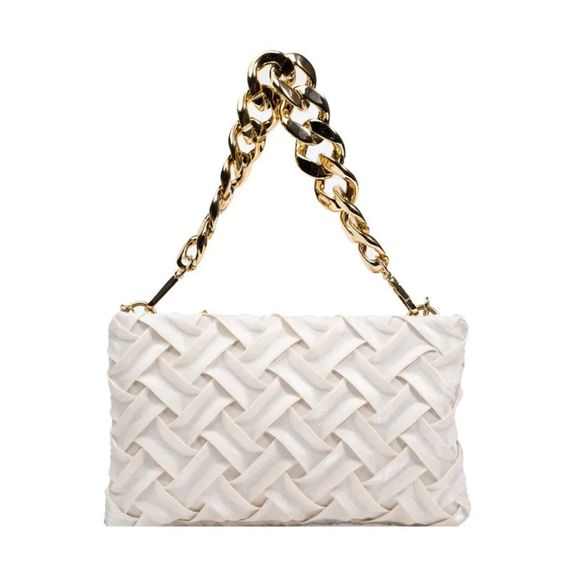 Satin Braided Small Square Bag Metal Chain One-shoulder Crossbody Women's Bag