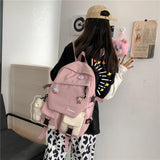 Vintage Schoolbag for High School Students with Pendant