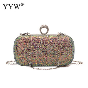 Sequined Clutch Evening Bag with Chain Purse