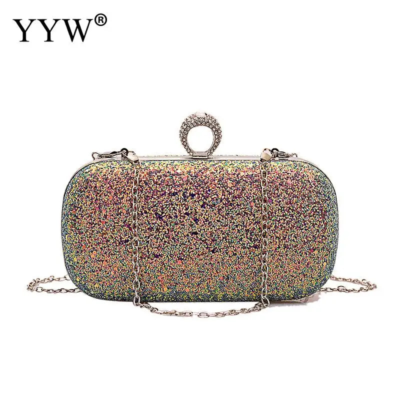 Sequined Clutch Evening Bag with Chain Purse