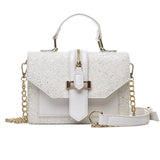 Sequined Crossbody Bag Chain PU Leather Small Square Handbag