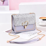 Sequined Women's Shoulder Bag Chain Peach Heart Lock Lady Bag