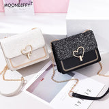 Sequined Women's Shoulder Bag Chain Peach Heart Lock Lady Bag