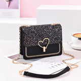 Sequined Women's Shoulder Bag Chain Peach Heart Lock Lady Bag