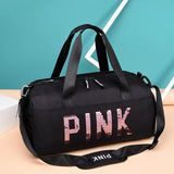 Sequins Pink Gym Bag Women Shoe Compartment Waterproof Sport Bags For Fitness