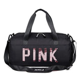 Sequins Pink Gym Bag Women Shoe Compartment Sport Bags