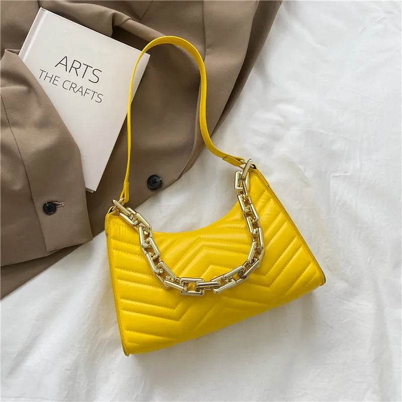 Embossed PU Leather Chain Shoulder Bag Zipper Texture Shopping Bag