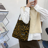 Leopard Shoulder Bag Women Large Capacity Canvas Handbag