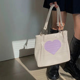 Women PU Leather Heart Panelled Tote Bag Underarm Shopping Handbag