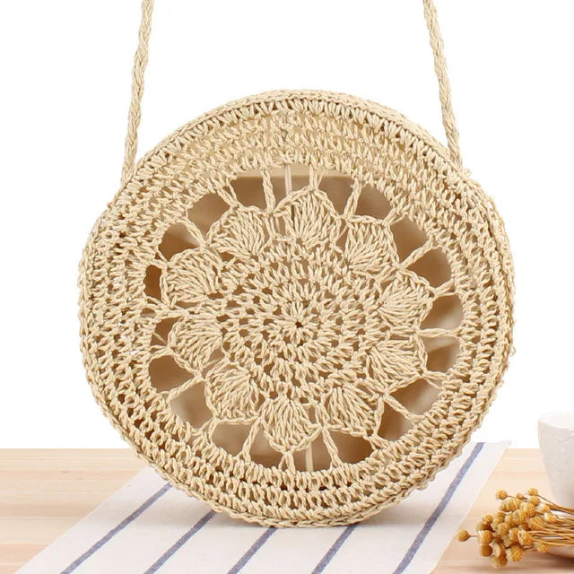 Mori Style Round Straw Shoulder Bag