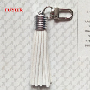 Silver Leather Key Chain Suede Tassel Keychain Lobster Clasp Charms