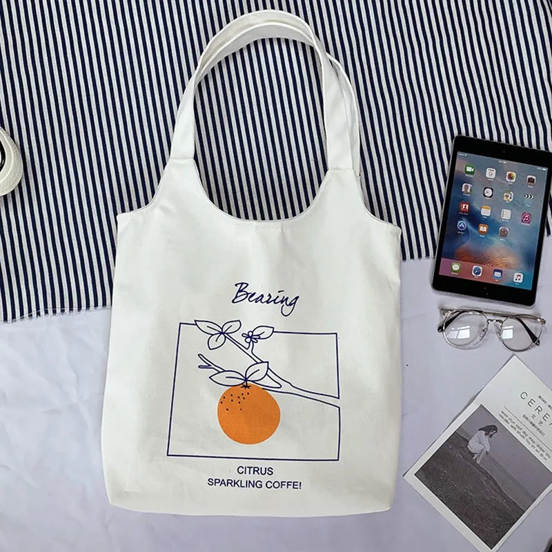 Orange Canvas Bag Artistic Vest Women Shoulder Handbag Lightweight Bag