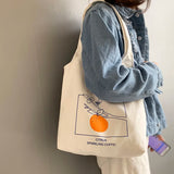 Orange Canvas Bag Artistic Vest Women Shoulder Handbag Lightweight Bag