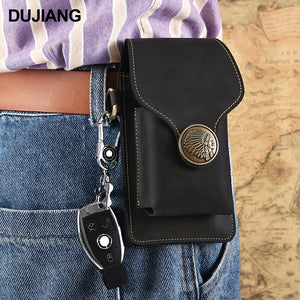 Men's Leather Waist Bag Crazy Horse Cowhide Pouch Pack