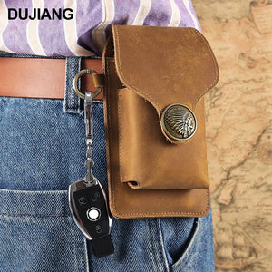 Men's Leather Waist Bag Crazy Horse Cowhide Pouch Pack