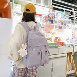 Simple Teenage Girl Backpack Solid Women Student Schoolbag