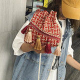 National Style Bucket Bag Tassel Messenger Bag All-match
