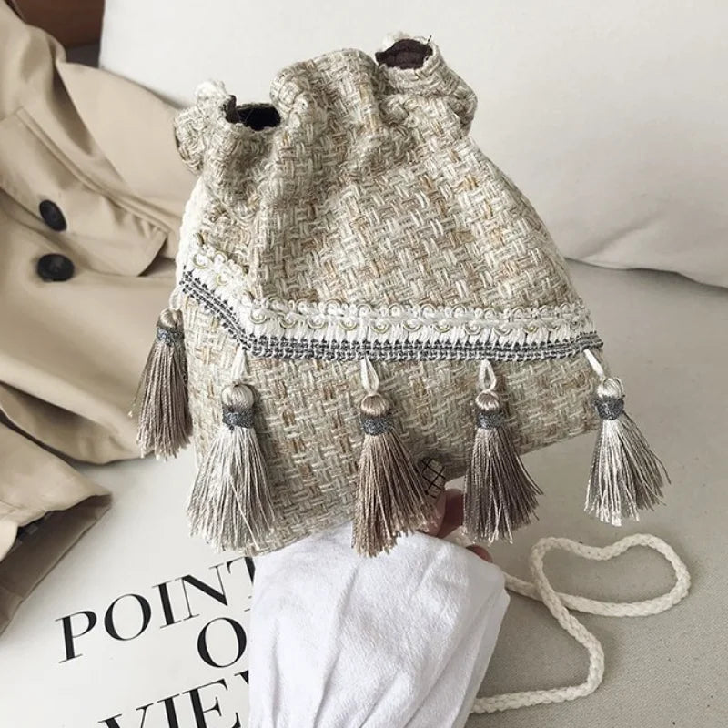 National Style Bucket Bag Tassel Messenger Bag All-match