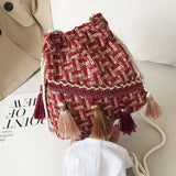 National Style Bucket Bag Tassel Messenger Bag All-match