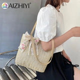 Woven Flower Lace Ribbon Shoulder Tote Bag for Women