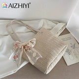 Woven Flower Lace Ribbon Shoulder Tote Bag for Women