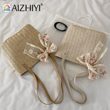Woven Flower Lace Ribbon Shoulder Tote Bag for Women