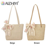 Woven Flower Lace Ribbon Shoulder Tote Bag for Women