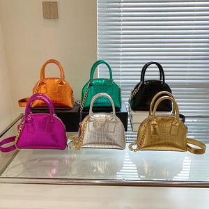 Bright Finish Leather Shell Bag Chain Crossbody Women's Bag