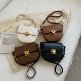 Small PU Leather Saddle Crossbody Bags for Women Solid Color Shoulder Handbag