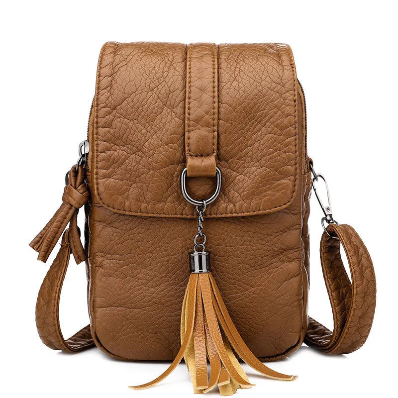 PU Leather Shoulder Bag Crossbody Tassel Purse Mini Messenger