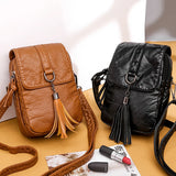PU Leather Shoulder Bag Crossbody Tassel Purse Mini Messenger