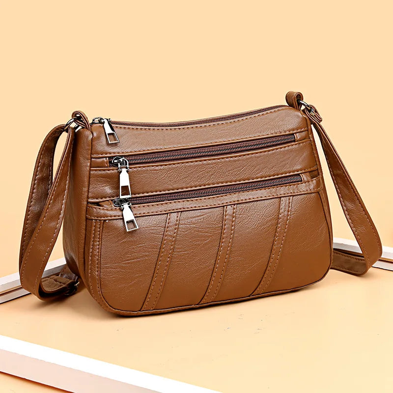 Soft PU Leather Women Bag Shoulder Messenger Casual Mother Multi-layer Mobile Ph