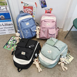 Solid Bear Pendant Backpack Women College Student Bag Nylon Waterproof