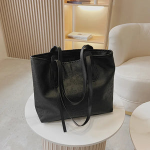 Solid PU Leather Shoulder Bag for Women Casual Crossbody Handbag Large Capacity