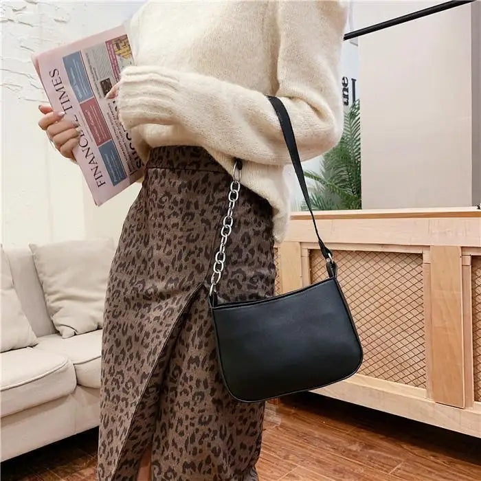 Girls PU Leather Underarm Shoulder Bag Mini Tote Bags with Chains