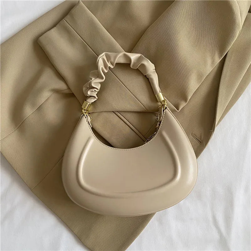 Solid Handbags Women PU Leather Chain Shoulder Bag