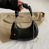 Solid Handbags Women PU Leather Chain Shoulder Bag