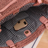Mori Style Beach Straw Bag Solid Hollow Shoulder Dual-Use Woven