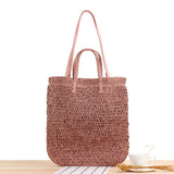 Mori Style Beach Straw Bag Solid Hollow Shoulder Dual-Use Woven