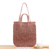 Mori Style Beach Straw Bag Solid Hollow Shoulder Dual-Use Woven